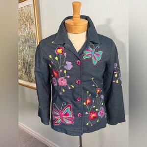 Embroidered Butterfly Floral Jacket Small Cotton Cottagecore Boho